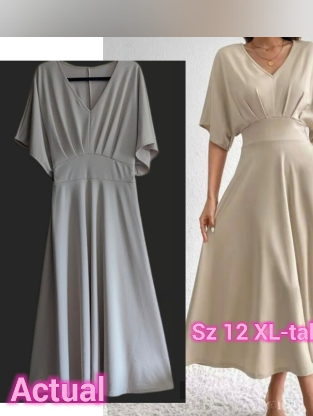 SHEIN Beige V-Neck Midi Dress with Cinched Waist Sz 12 XL-tall NWT